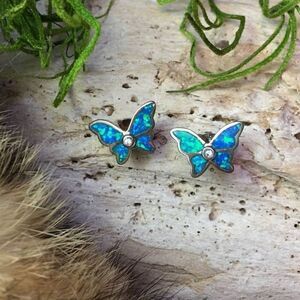 Butterfly Blue Opal CZ Sterling Silver Earrings